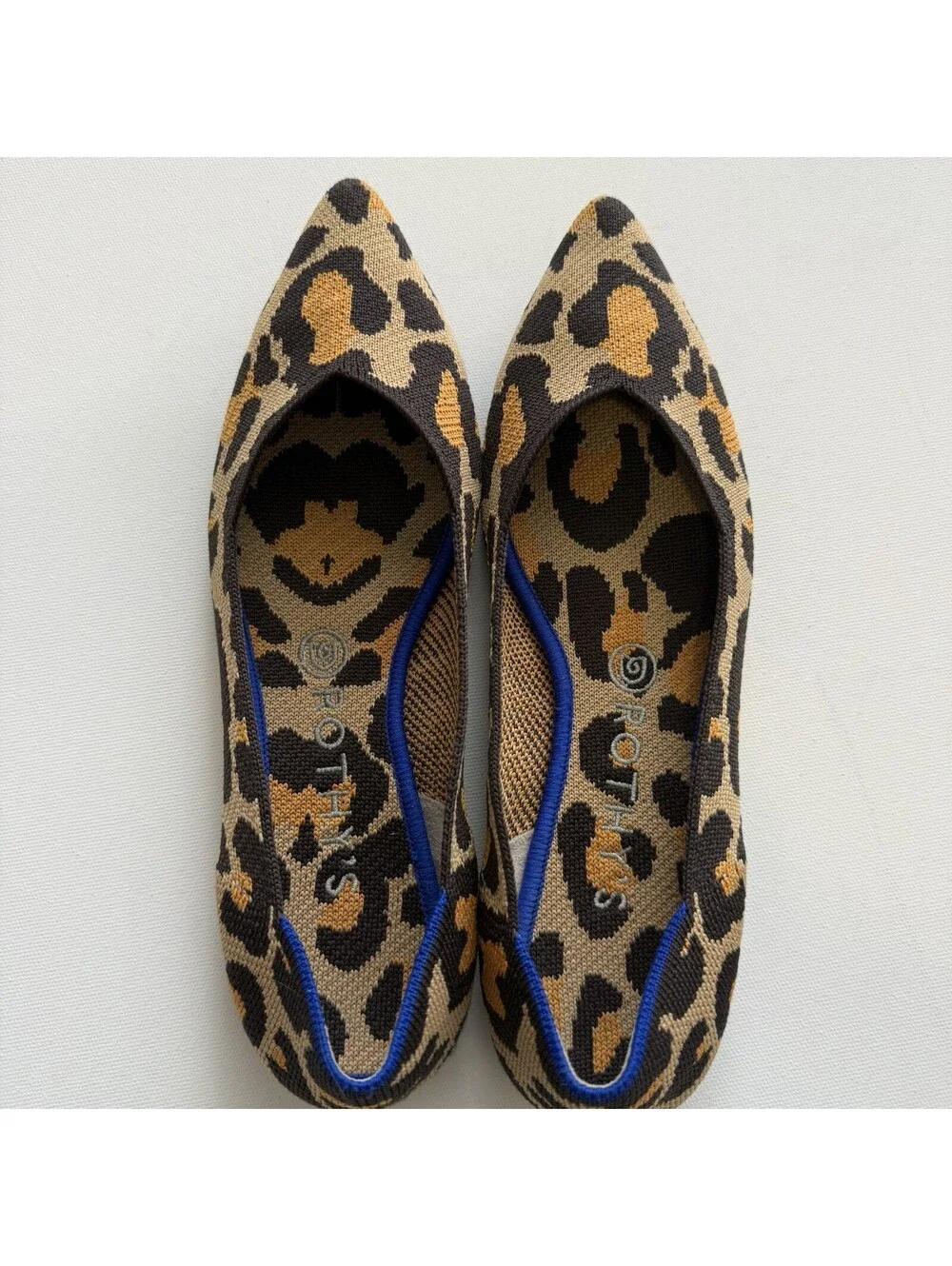 Rothys The Point Womens Size 9 Leopard Animal Print Knit Pointed Toe Flats